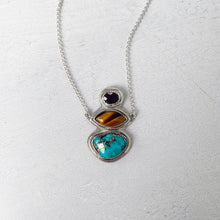 Campitos Turquoise, Tiger Eye, Faceted Garnet Sterling Silver Friend Necklace
