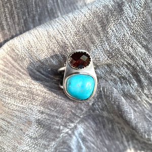 Campitos Turquoise & Garnet Friend Ring, Size 8