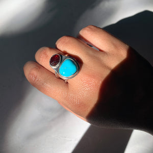 Campitos Turquoise & Garnet Friend Ring, Size 8