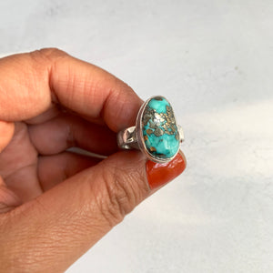 Campitos Turquoise with Pyrite Sterling Silver Ring no. 3, Size 9