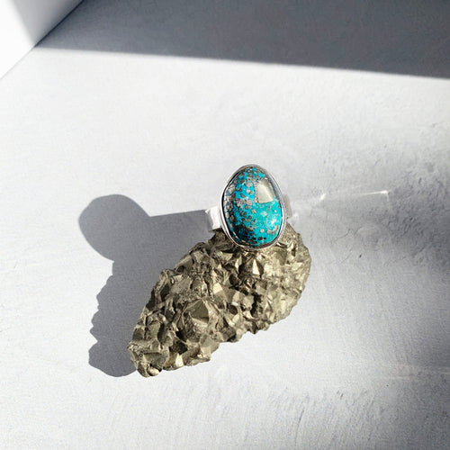 Campitos Turquoise with Pyrite Sterling Silver Ring no. 1, Size 6.5