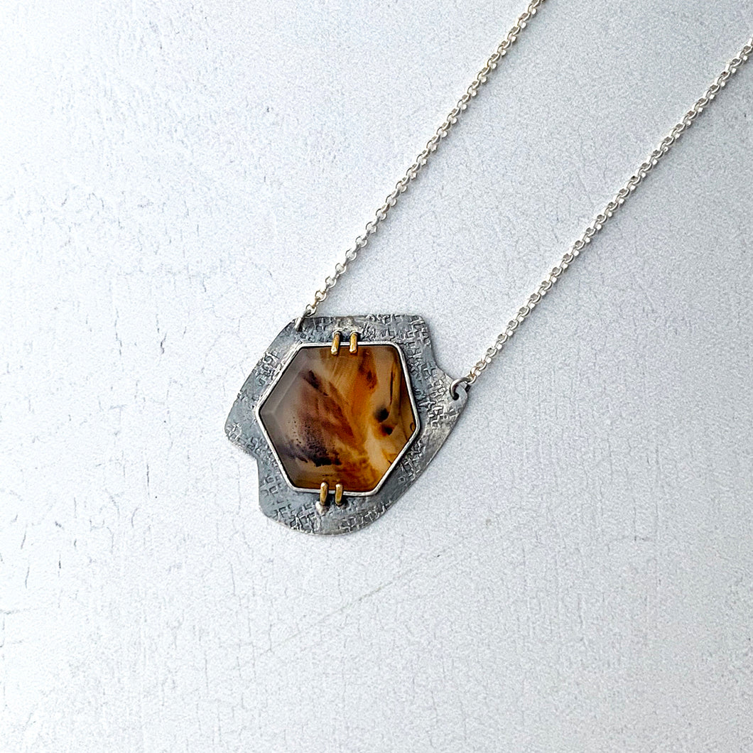 Montana Agate Sterling Silver Geo Necklace
