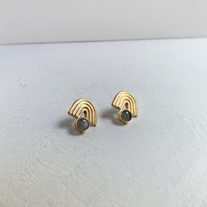 Gray Moonstone Iris Earrings in Gold Vermeil
