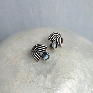 Gray Moonstone Iris Earrings in Sterling Silver