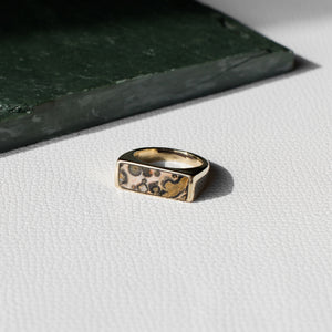 Leopard Skin Sterling Silver Stone Signet Ring, Size 7.5