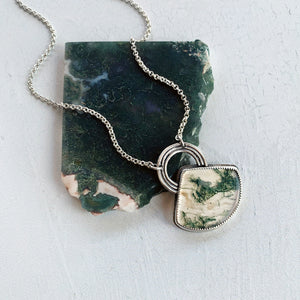 Moss Agate Holy Mountain Necklace in Sterling Silver