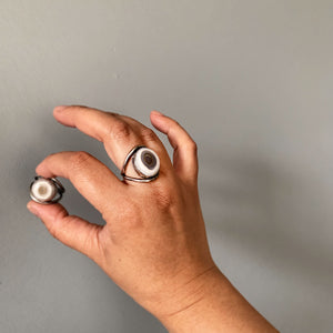 Eye Agate Sterling Silver Rings, Size 7.5 and 8.5