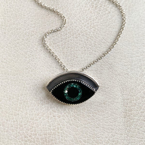 Obsidian & Emerald Eye Necklace in Sterling Silver