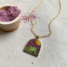 Ruby Skies over Gary Green Jasper Cliff Large Brass Landscape Necklace no. 33