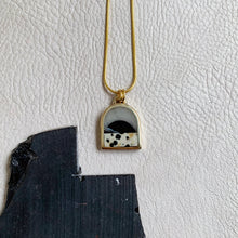 Obsidian Sun over Dalmatian Stone Small Brass Landscape Necklace no. 39